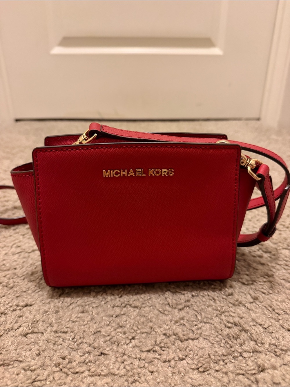 Michael Kors Red Saffiano Leather Crossbody with Gold Hardware